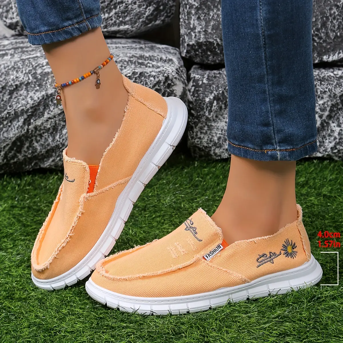 Women's Flat Washed Denim Tassel Loafers - Elegant Casual Slip-On Footwear with Comfortable Round Toe and Rubber Sole