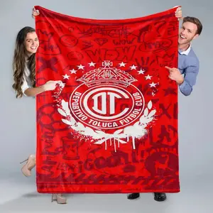 Toluca Theme Red Flannel Blanket with Logo Graffiti Design Soft Comfortable All Season Bed Blanket for Office Travel Perfect Gift for Family Friends