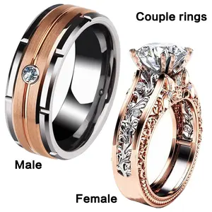 New Women's Crystal Diamond Ring & Men's Stainless Steel Ring Couple Hand Jewelry High-Quality Metal Geometric Style Round Elements Fashion Office-Friendly huge engagement romantic woman