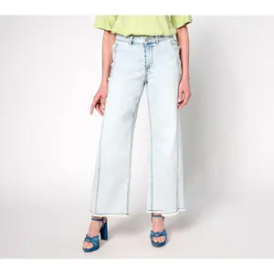 LOGO by Lori Goldstein Petite Full Length Wide Leg Jeans