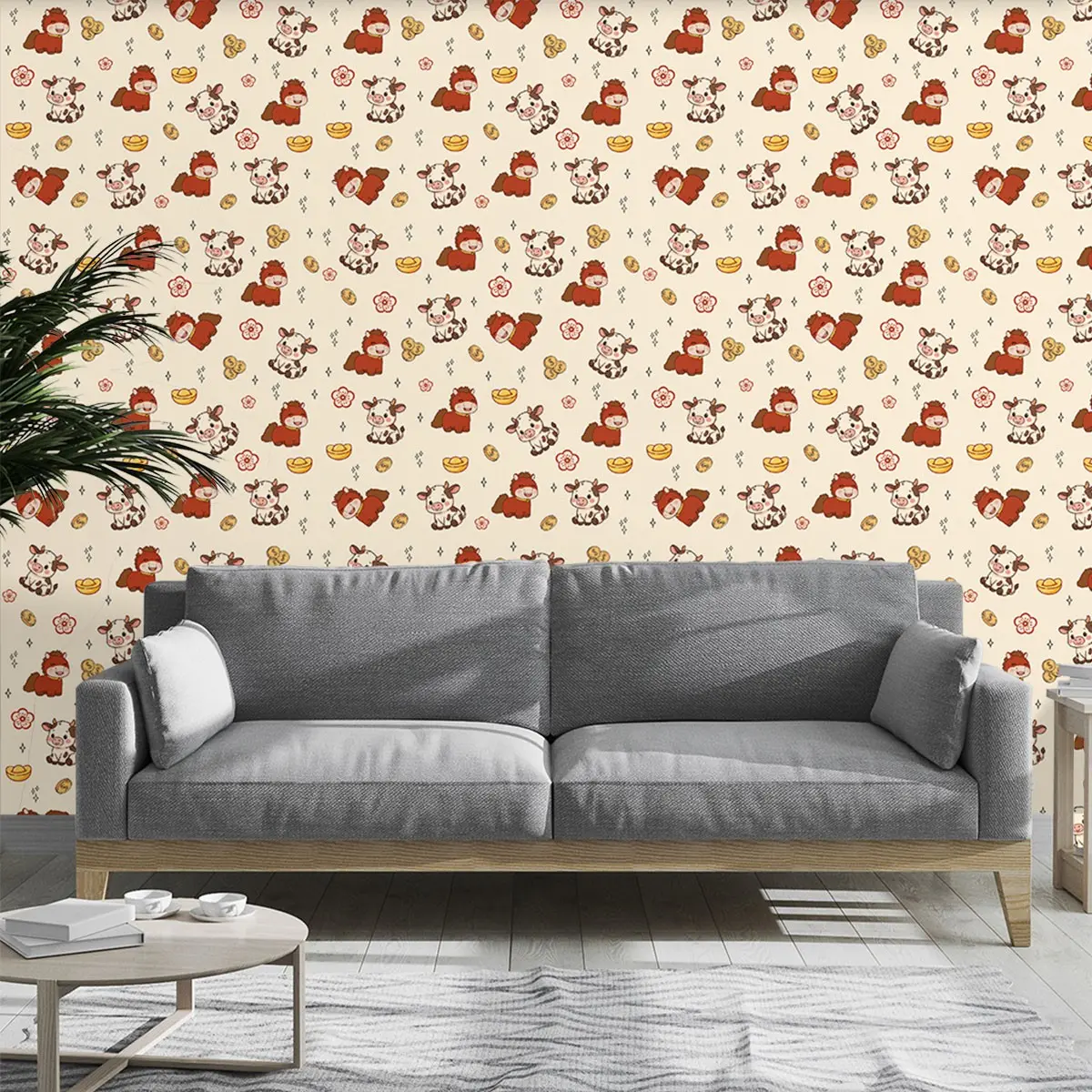 Creative Cartoon Cow Horse Wall Paper, PVC Material, Self-Adhesive, Moisture-Proof, Ideal for Kitchen/living Room/bedroom Decor