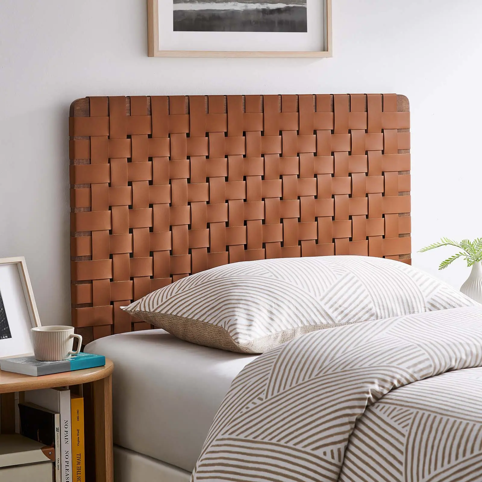 Modway Sparta Weave Twin Faux Leather Headboard - Adaptable, Adjustable, Brown, Walnut Brown Frame Headboard for Indoor Furniture Bed Frames, Adjustable Headboards