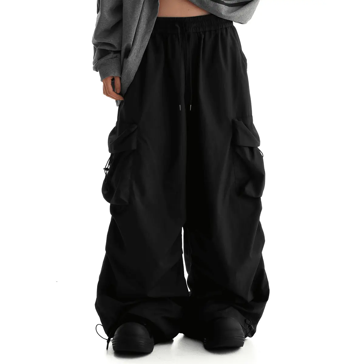 Unisex Baggy Cargo Pants, Loose Fit Wide Leg Sweatpants with Multi Pockets & Drawstring Cuffs, Hip hop Streetwear Techwear Trousers for Men & Women, Casual Joggers for Dance, Skateboarding and Daily Urban Wear