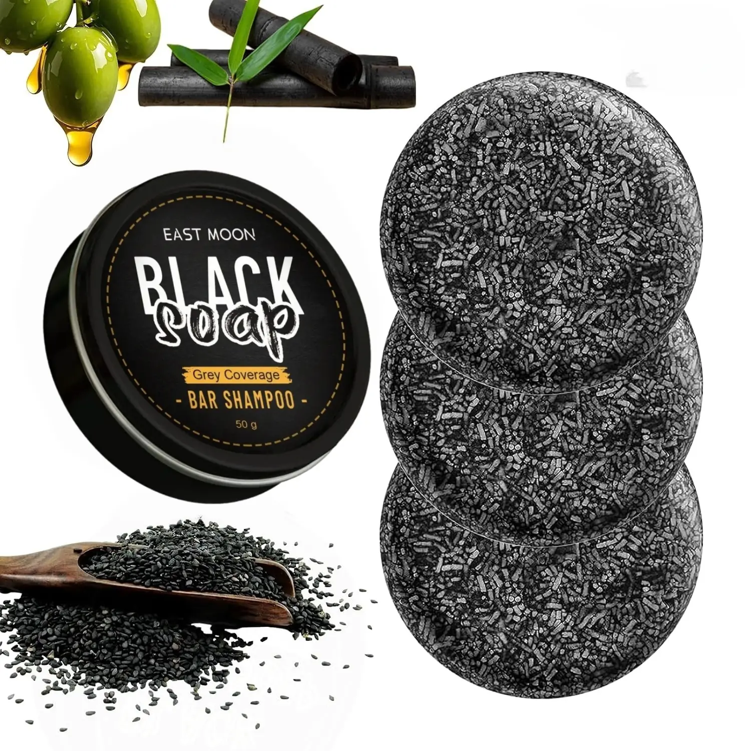 Gray Hair Reverse Bar Black Soap For Gray Hair Darkening Shampoo Bar, Natural Black Soap for Hair & Beard Darkening, Moisturizing & Scalp Care for Men Women 1PACK/2PACK