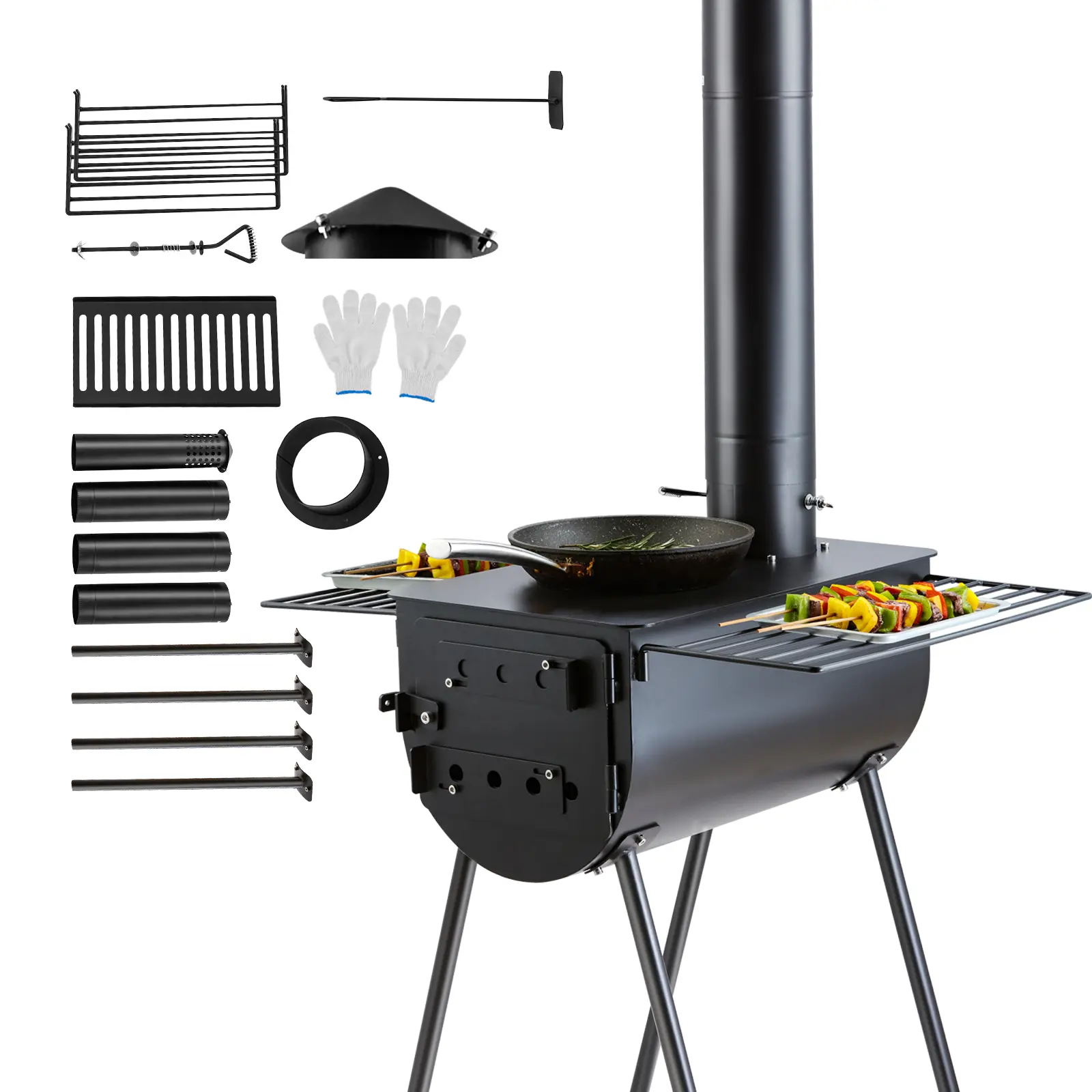 【summerfinds】VEVOR Wood Stove, 118 inch, Alloy Steel Camping Tent Stove, Portable Wood Burning Stove with Chimney Pipes & Gloves, 3000in³Firebox Hot Tent Stove for Outdoor Cooking and Heating with 8 Pipes