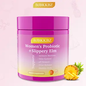 BJBKKBZ Women's Probiotic + Slippery Elm Gummies, Pineapple Flavor, Supports pH Balance, Yeast Balance & Intimate Health, 60 Count Dietary Supplement