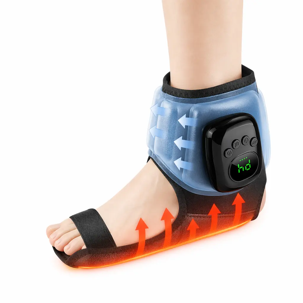 Cordless Airbag Compression Ankle Massager 4 Modes & 4 Intensities 3 Levels Heating for Ankle & Foot Sole Hot Compress Portable Foot Massager Muscle Relaxation