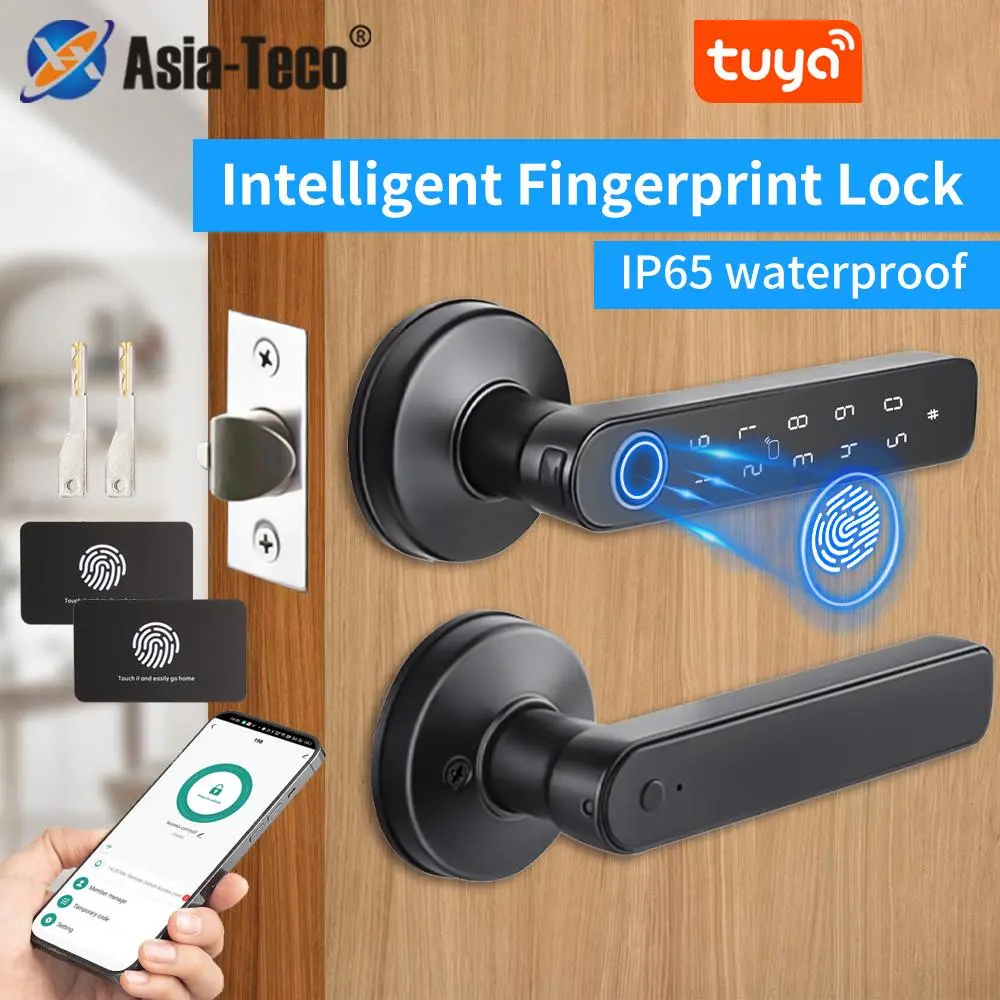Intelligent Fingerprint Door Lock, Smart Handle Lock, Biometric Door Lock, Waterproof Fingerprint Door Lock with Password Keyboard, Suitable for Home Bedrooms, Hotels, Offices, Apartments, Electronic Door Lock with Handle, Door Security Lock