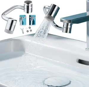 Retractable Faucet Spout Extender with Robotic Arm 1080° Swivel Dual Spray Patterns Quick Connect Installation for Kitchen Bathroom Sinks Compatible with Pull Down and Non Pull Down Faucets Ideal Gift