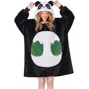 Panda Wearable Blanket Hoodie for Adult,   Hooded Blanket with Pockets & Sleeves, Soft Sherpa Panda Style Sweatshirt Comfy for Birthday Gifts