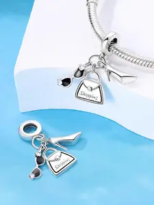 925 Sterling Silver High Heels & Sunglasses & Bag Design Charm, Fashionable Pendant Charm for Women Bracelet, Diy Jewelry for Birthday Gift