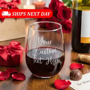 Custom Engraved Stemless Wine Glass – Personalized 3 Line Wine Glass