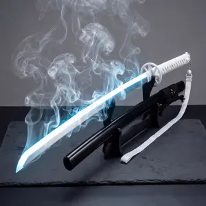 Bleach Sode no Shirayuki Realistic Anime Cosplay Sword Toy 100cm LED Light Up Lightsaber Blades with Smoke Fog Effect, Display Stand & Shoulder Belt TikTok Trending Anime Prop Holiday Gift for Cosplayers, Teens & Adult Anime Fans cosplaysword