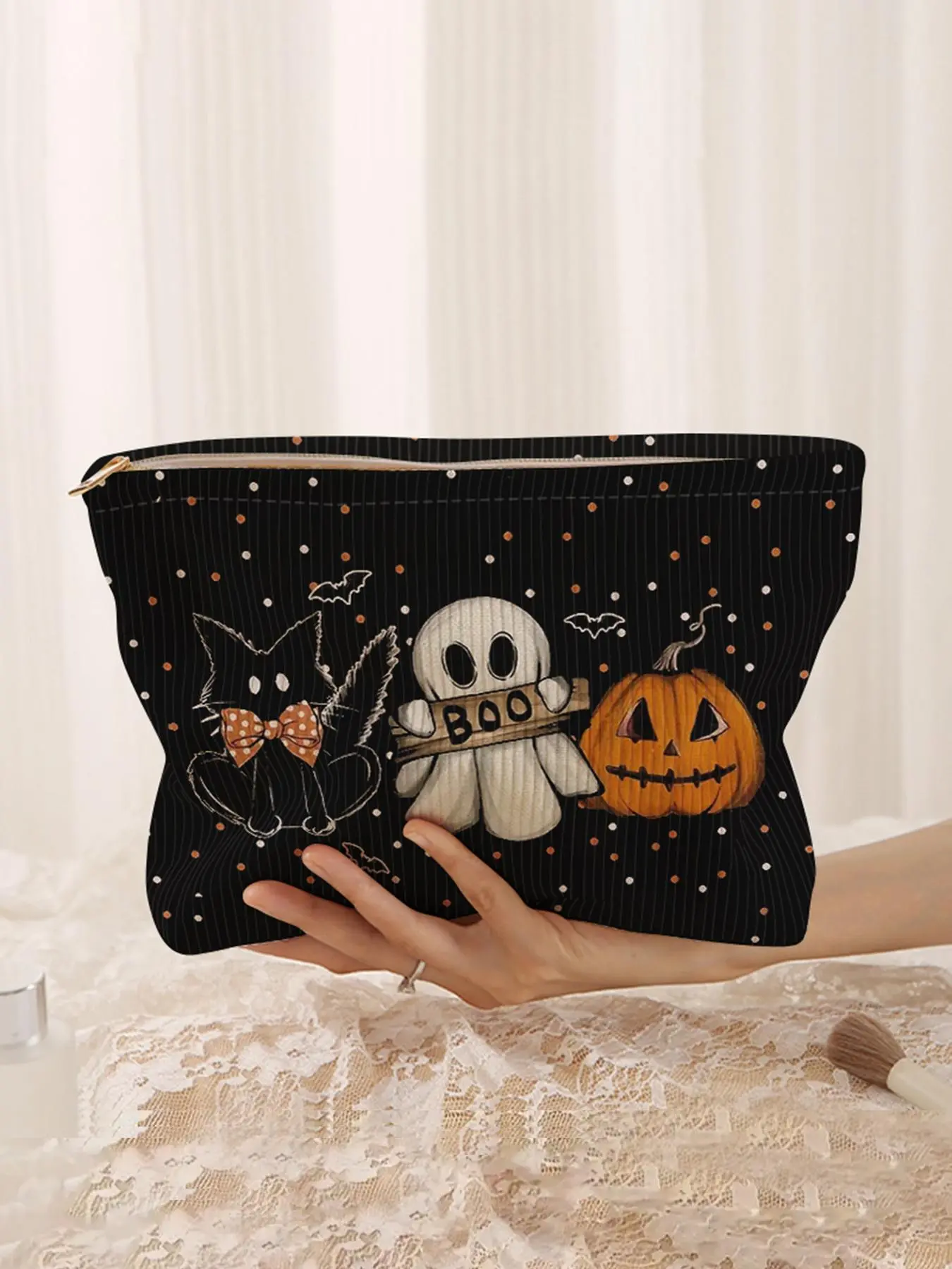Halloween Ghost Pumpkin Print Makeup Bag, Makeup Pouch, Beauty Storage Pouch, Casual Fashion, Elegant Multi-Functional Storage Bag, Travel Cosmetic Bag for Women, Portable Cosmetic Bag, Cosmetic Travel Bags