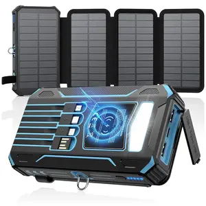 Solar Charger Power Bank - 48000mAh Wireless Portable Charger Built-in 4 Cables and 4 Solar Panels, PD QC 3.0 Fast Charging USB C Battery Pack with Flashlight for Camping Travel