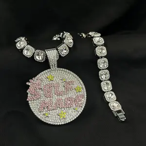 Star-Shaped Letter SELFMADE Pendant with 20Inch Faux Diamond Cuban Chain, Zinc Alloy Rhinestone Jewelry for Men Women, Unisex Hip Hop Street Style, Everyday Wear & Holiday Gift for Christmas Halloween Easter – Sparkles All Year Round