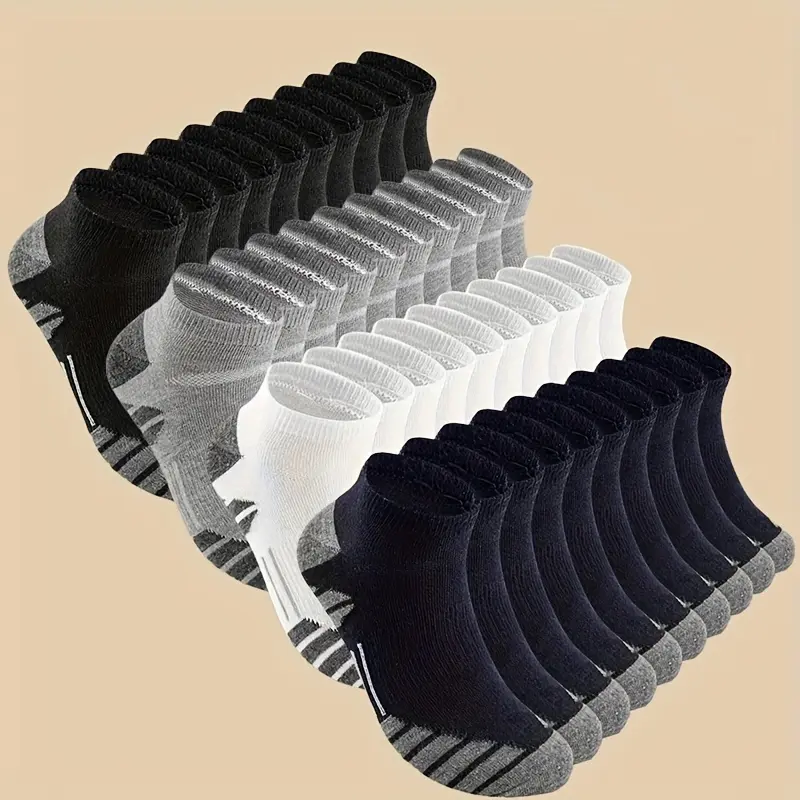 Men's Low Top Casual Comfy Solid Color Socks Set - 8/20/30/40 Pairs Mix, 4-Season, Sweat-Absorbing Polyester, Foldable, Invisible, Daily Wear Socks for Portrait-Ready Occasions, Casual Comfy Socks