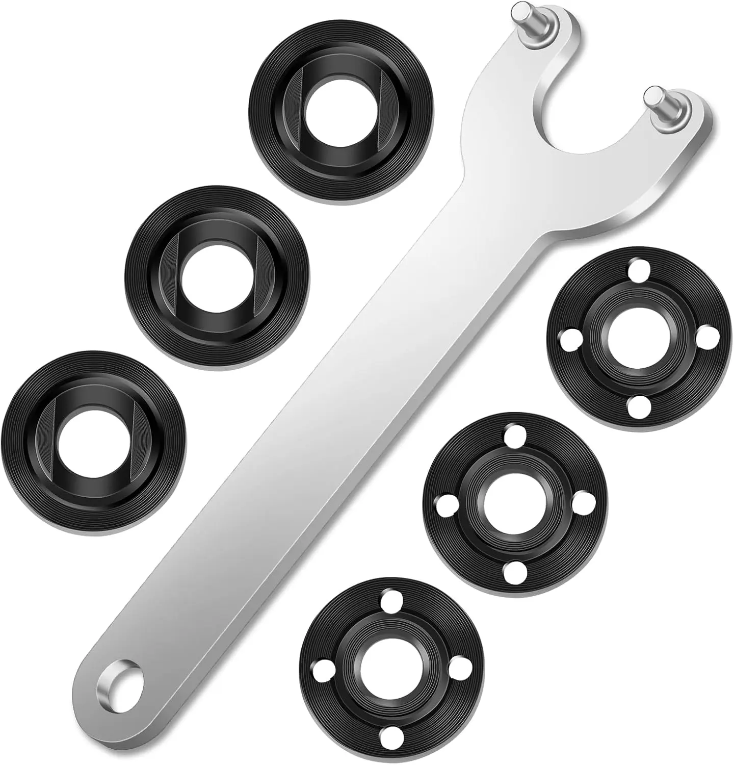 7PCS Angle Grinder Flange Wrench Kit – 5/8"-11 Lock Nuts & Metal Flange Set Compatible with DeWalt, Milwaukee, Makita, Bosch, Ryobi 4.5"-5" Grinders