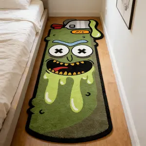 Bizarre green lighter, irregular carpet, green black contrasting plush floor mat, bedroom bedside anti slip and absorbent foot mat, e-sports room decoration mat, suitable for ins style/trendy play, personalized home decoration