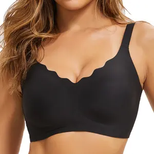 VRCOMFY Women Seamless Bras No Underwire Scalloped Push Up Bras Soft Wireless Comfort Bralettes Full Coverage Everyday Bra Womenswear Adjustable Basic full coverage plunge bra