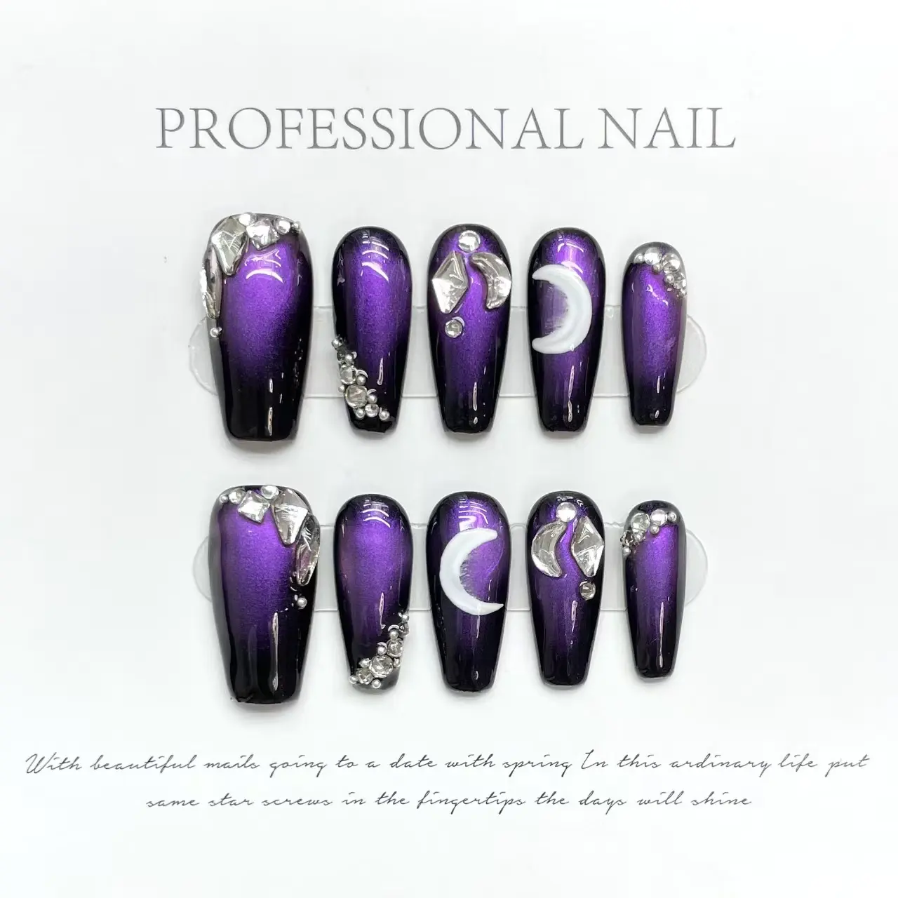 T29 Pure hand-made blue cat eye wear nail collection wear nail art fake nail finished new long and short black  lace  french  tip