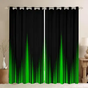 Geometric Abstract Ombre Window Curtains,Green and Black 30%-50% Blackout Curtain,Gradient Dark Simple Darkening Drapes(2 Panels,38 x 45 Inch) Interior Decoration Accessories Home Textile