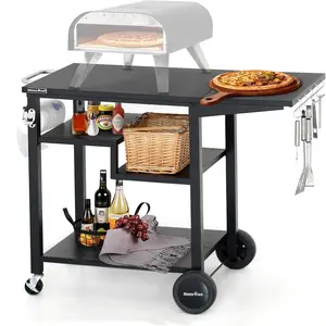 MASTER COOK Grill Table Outdoor Grill Cart Pizza Oven Table with Wheels, 44"x 23" Large Space Outdoor Prep Table Ideal for Big Horn Outdoors Pizza Oven