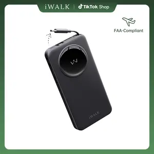 iWALK 10000mAh Ultra-Thin 30W PD Fast Charging Power Bank - Portable Device with Built-in Retractable USB-C Cable, White Compact Phone Accessory for Smartphones, Outdoor Use, Tech Accessories summerwins,summerwins