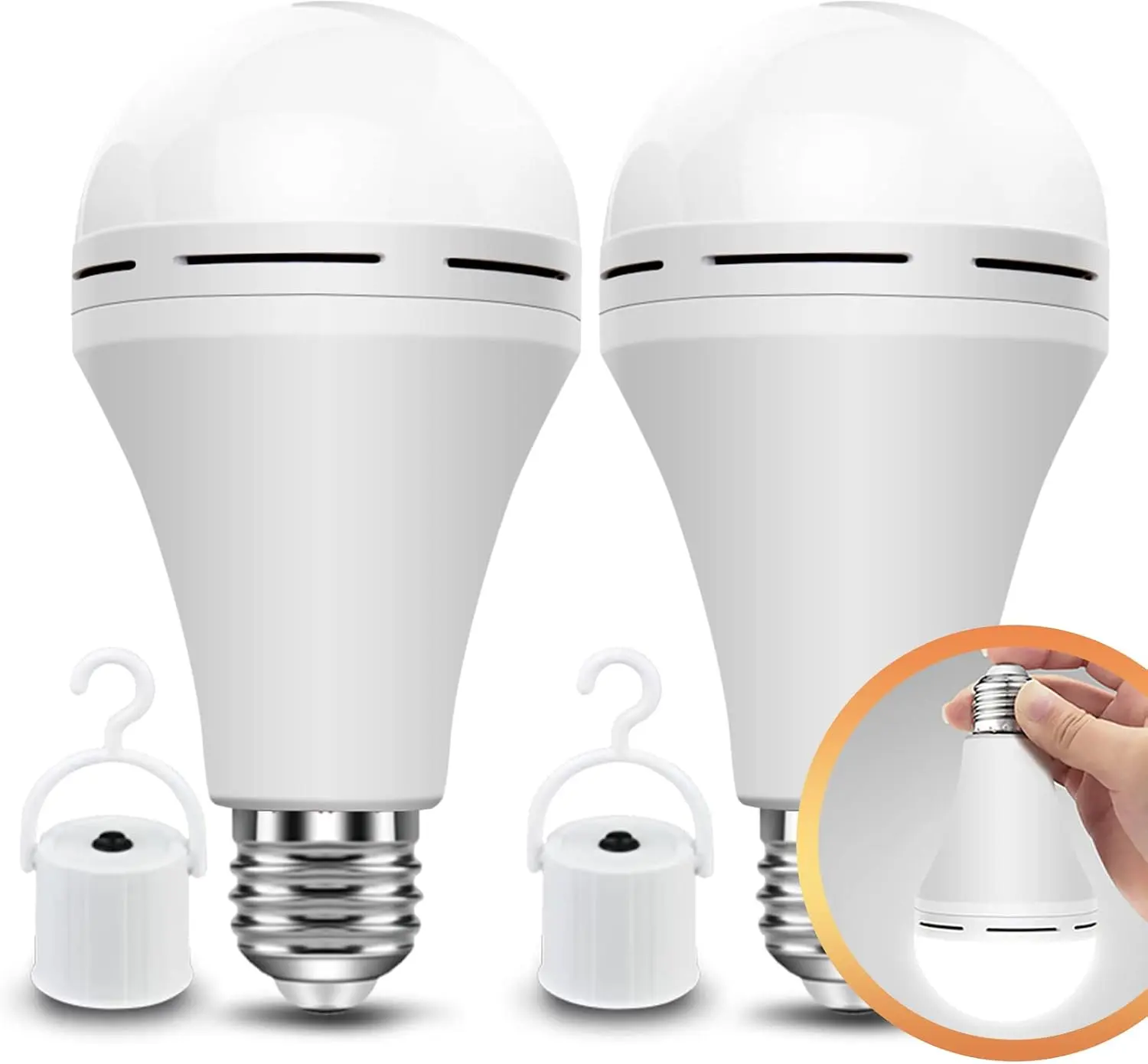 Rechargeable Emergency Backup Light Bulb - 12W, 60W Equivalent, 6000K, 1200mAh Battery-Powered Portable Light Bulb with Hooks for Power Outages, Home Decor, Emergency Bulb