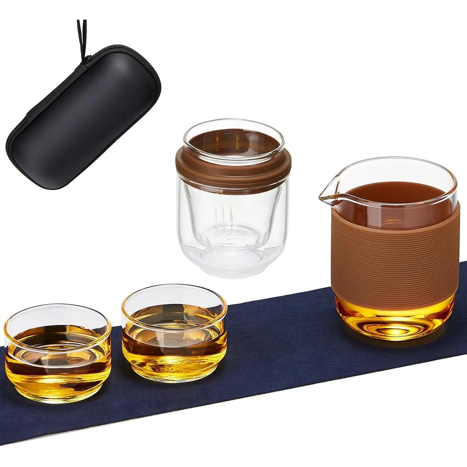 Glass Teacup, Infuser Mug Glass  Cup,  Set, Portable Glass  Pot Set with 1 Strainer, 2 Cups, 1 Master Mug, Clear Mug for Loose Leaf , Steeping Mug with Removable Strainer and Lid