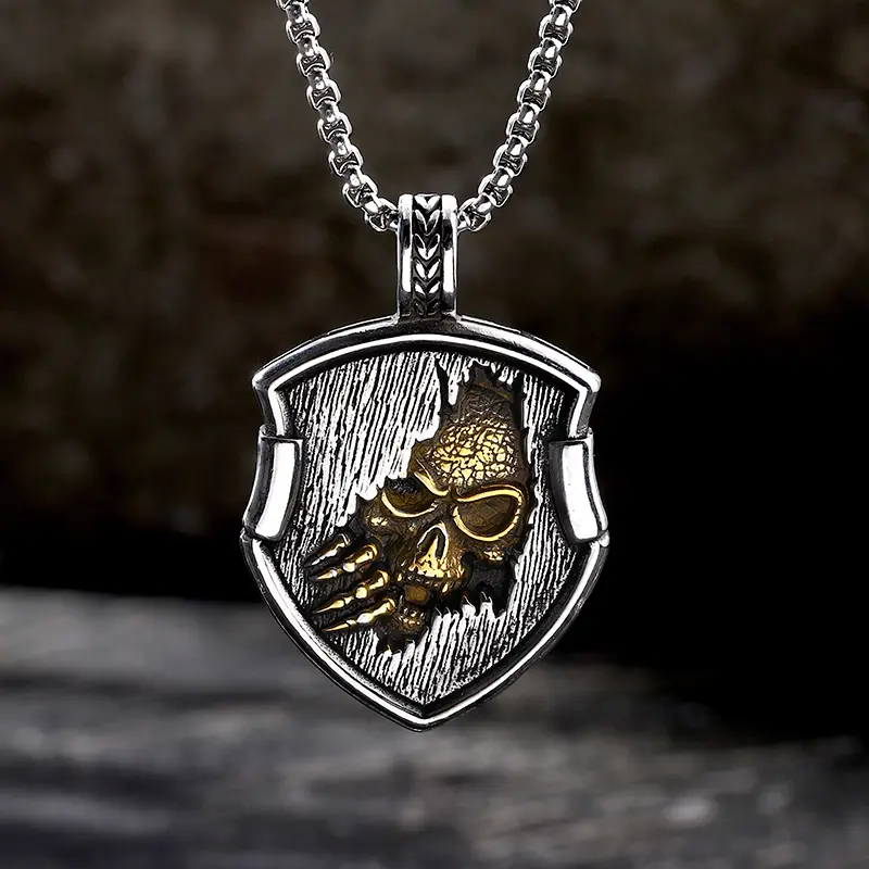 GTHIC Gothic Skull Vampire Stainless Steel Necklace Fashion Statement Accessories for Men Women Daily Wear