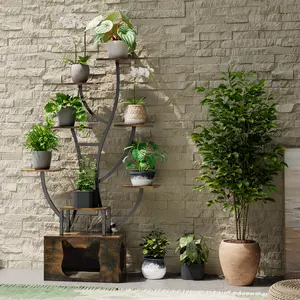 YITAHOME Tree-Shaped Plant Stand with Cat House, Multi-Tier Display Shelf, Rustic Brown, Space-Saving Storage for Living Room, Decorative Design