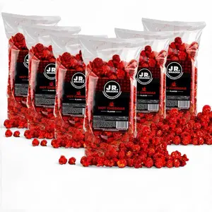 Junior Snacks Co. Hot Cheddar Popcorn; Yellow Cheddar meets our Spicy Red Seasoning