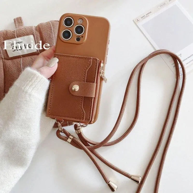 Wallet Strap Case for iPhone 17 16 15 16Pro Max 11 12 13 14 Plus X XR XS Max Card Slots Crossbody Lanyard PU Leather Silicone Cover Phone Wristlet