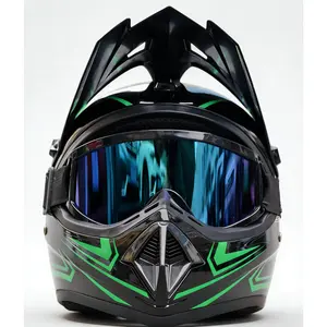 Adult Off-Road Electric Bike Helmet, Black Green Full Face Tactical Helmet with Goggles & Gloves, DOT Certified Crash Safety Helmet for Men Women, Mountain Bike, Motocross, Dirt Bike, ATV & Professional Off-Road Riding