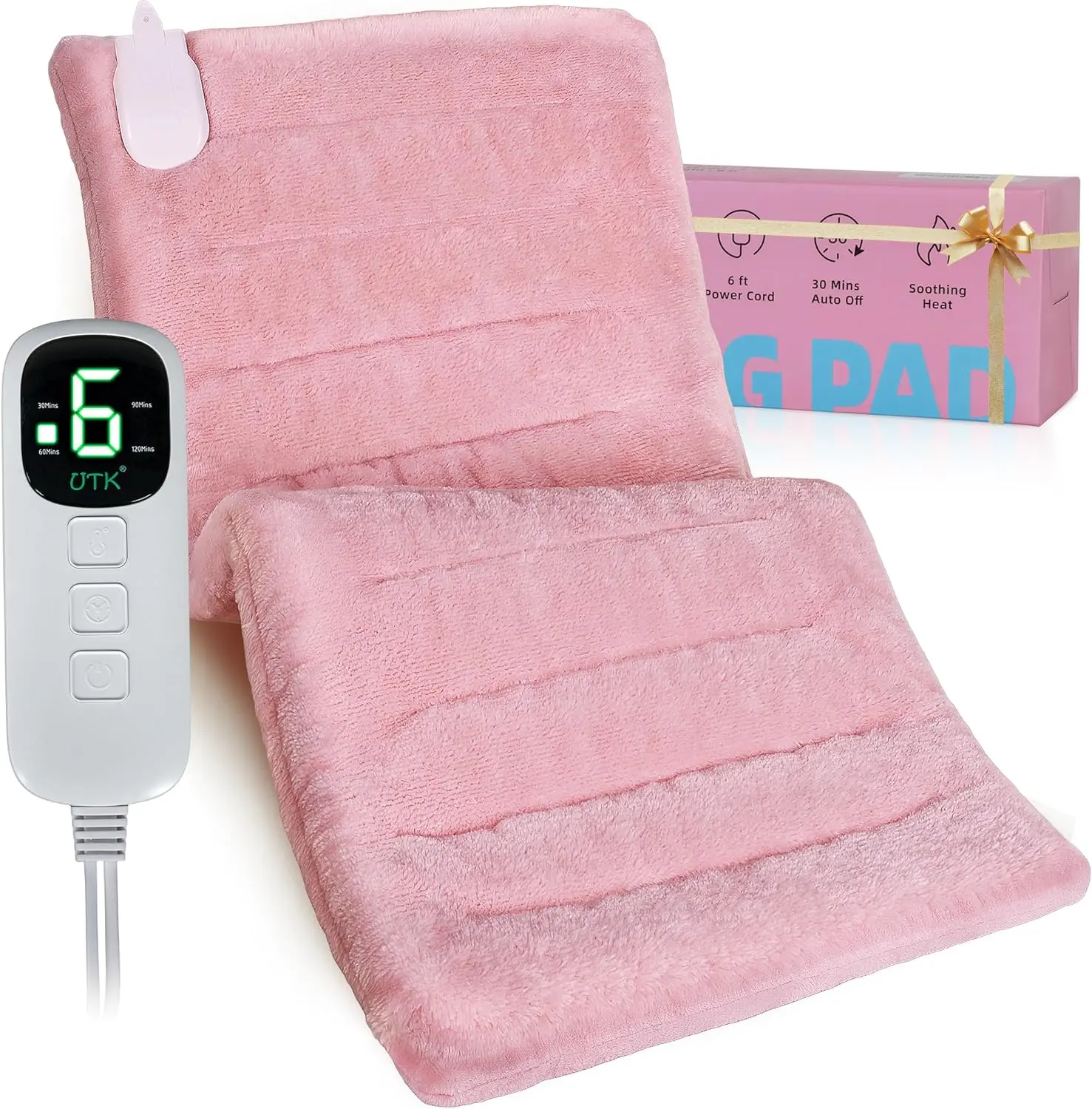UTK Women's Electric Heating Pad for Menstrual Cramp Pain,Soft Flannel Fabric Machine Washable, 6 Heat Settings Infrared Heat Hot Compress Heat Pad