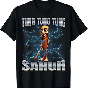 😂[100%cotton][Graphic Tee]Unisex 100% Cotton "TUNG SAHUR" Meme Graphic Tee Lightweight Short Sleeve Shirt Viral TikTok Trend Funny Anthropomorphic Baseball Bat Design Casual Streetwear Top, Soft Breathable Fit Gift for Meme Lovers S–3XL