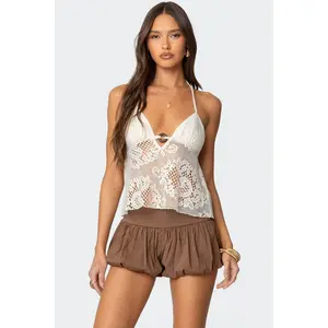 Sheer Crochet Babydoll Halter Top