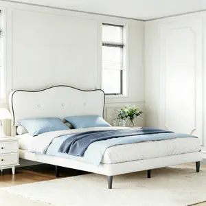TryLazy Modern Velvet Upholstered Bed Frame - 【Frame Only No Mattress】Vertical Channel Tufted Wingback Headboard with Wooden Slat Platform,