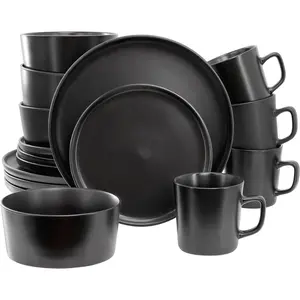 Luxmatte Modern and Contemporary Stoneware Dinnerware Set in Matte, Service for 4 (16, Black)