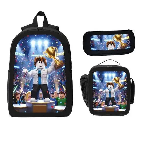 Roblox 3PCS Backpack Set for Elementary School Boys - Gaming-Print Bookbag, Insulated Lunch Bag, Pencil Case