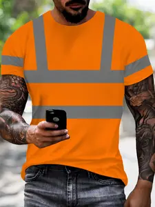 Men's Fluorescent Reflective Strip T-Shirt, Safety Vest Trendy Short Sleeve Top, Fashion Comfort Design, Perfect Daily Wear, Ideal Gift Choice