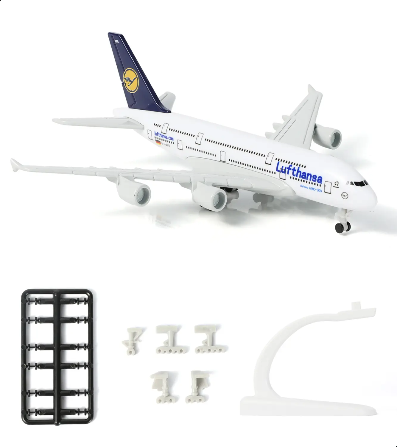 Airbus A380 Lufthansa 1:400 Scale Diecast Model Plane, 16cm with Landing Gear, Display Stand, Tail, Alloy Wings, Resin Fuselage & UV Coating, Toys & Hobbies Gift, Aviation