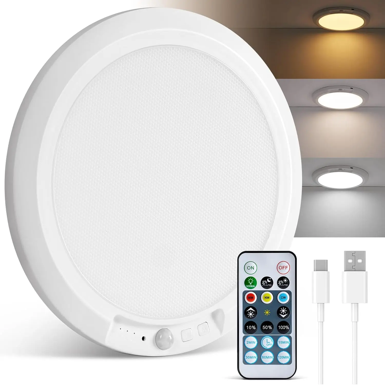 Rechargeable Ceiling Light with Remote, 3 Color Temperatures & Brightness Dimmable, Wireless Ceiling Light with Magnetic Design, 7.87inch Battery Ceiling Light for Shower Pantry home patio ect hallway porch ceiling light battery