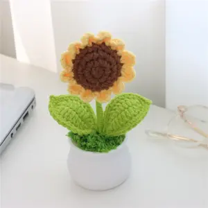 Exquisitely handcrafted mini yarn sunflower potted plants, perfect for graduation season and a beautiful home décor.