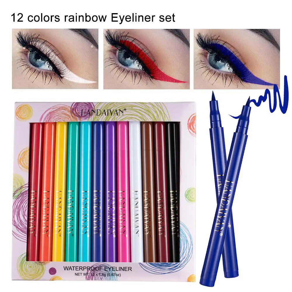 12 Colors Matte Liquid Eyeliner Set Rainbow Colorful Neon Eyeliner Pencil Pigmented Waterproof Smudgeproof Long Lasting Gel Eye Liner Christmas Makeup