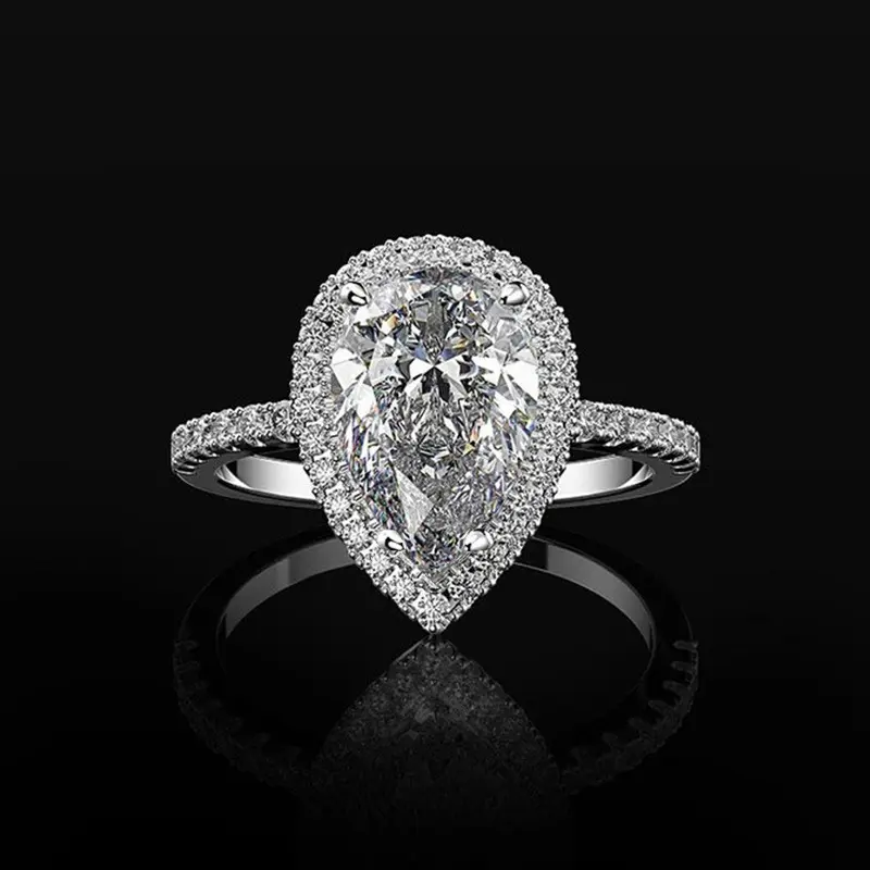 Hot Selling Silver Plated Stainless Steel Rings For Women Water Drop Zircon Wedding Ring Jewelry
