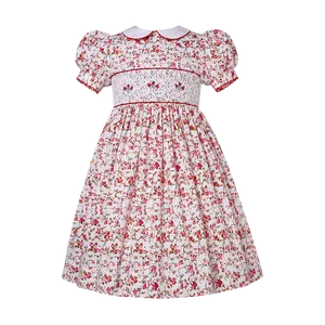 Little Kids Floral Summer Embroidery Smock Clothes Girls Toddler Holiday Birthday Party Smocked Dresses pink  girl