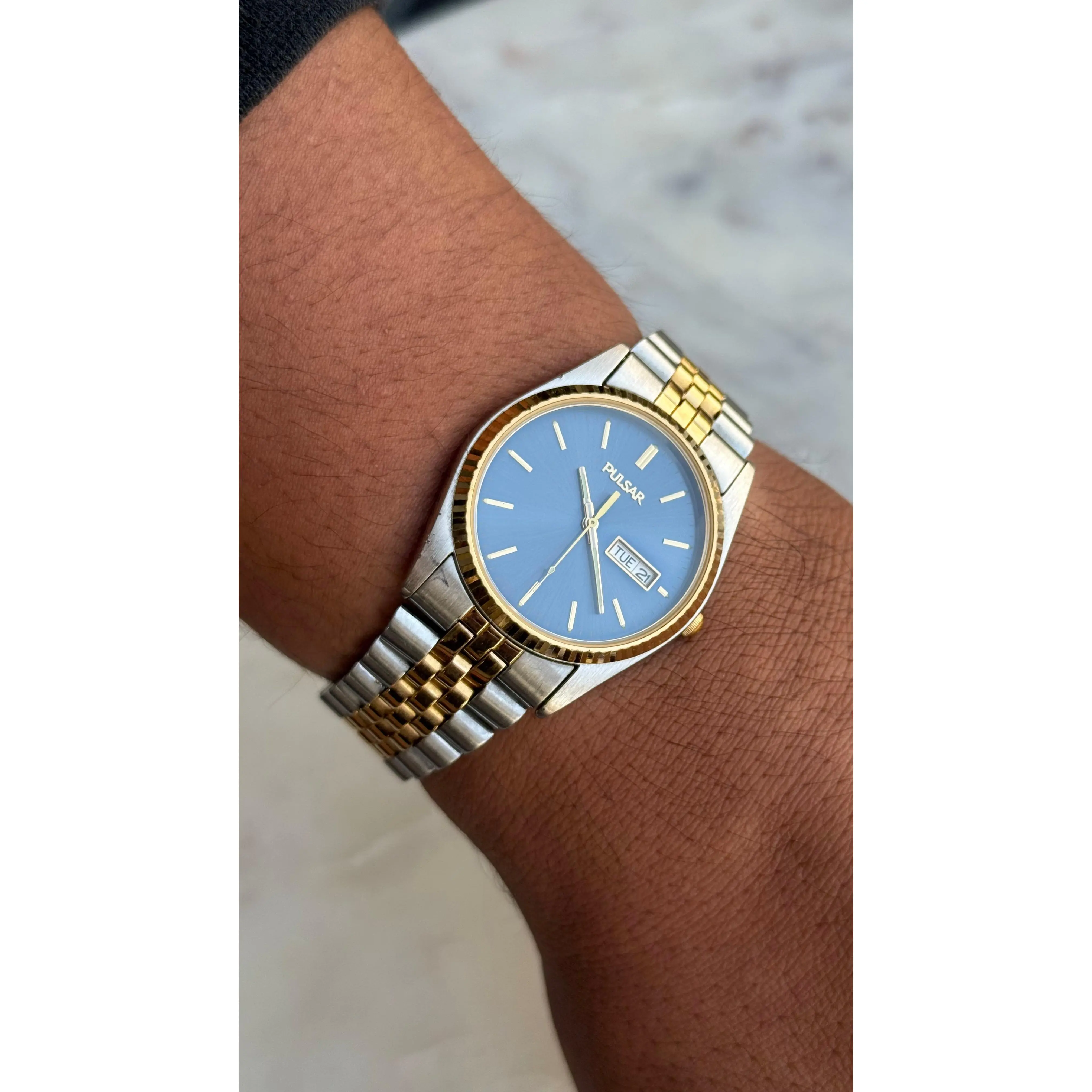 1993 SEIKO Pulsar Quartz “President” Two Tone Day Date Watch
