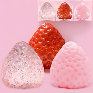 3Pcs Big Taba Squishies Strawberry, Soft Squeeze Stress Relief Toys, Clear Fidget Pack for Kids Teens Valentines Day Gift